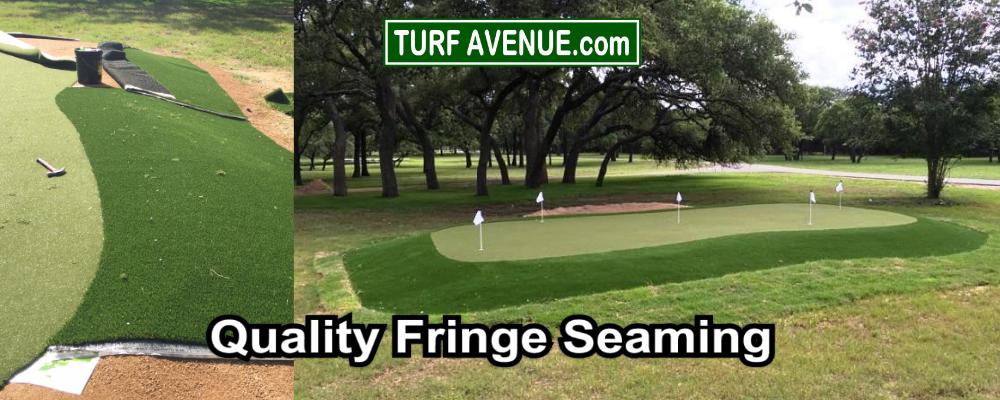 seam the fringe to the green with seam tape and turf adhesive